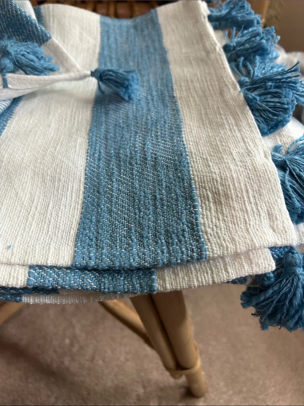 Opalhouse Jungalow RARE Set of 8 Blue/White Striped Woven Placemat with Fringe